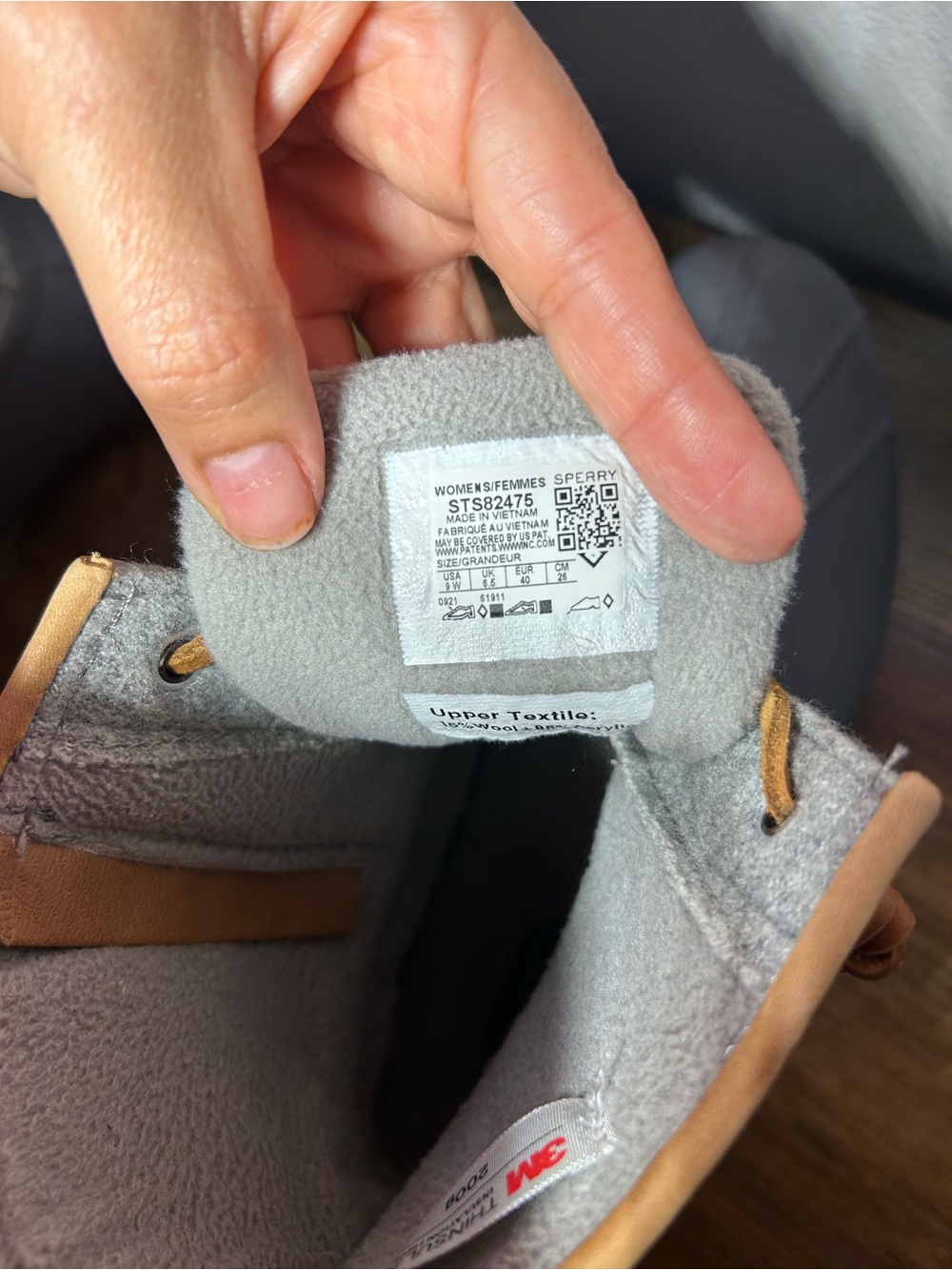 Sperry Gray Duck Boots with Tan Leather Trim - Women's Winter Rain Boots - Picture 6 of 6